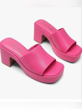 Women's Pink Chunky Mule Heel